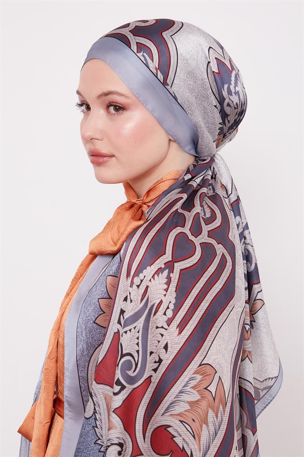 Mavi Baroklu Hint İpeği Şal