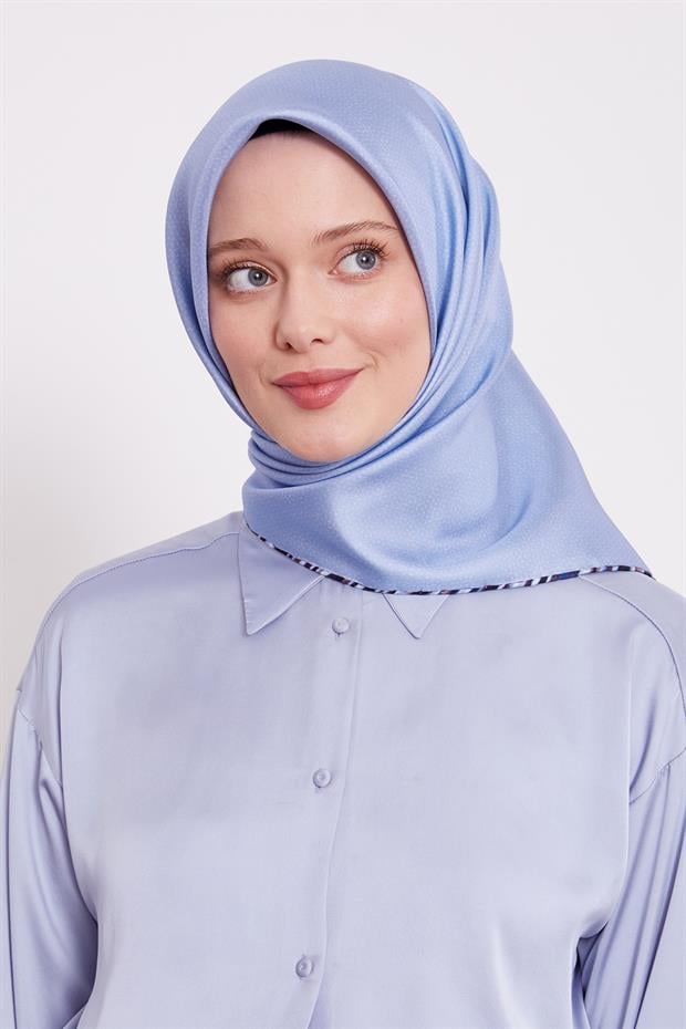 Mavi Benekli Twill İpek Eşarp