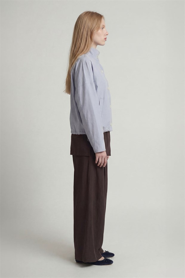 Mavi Bomber Görünümlü Dik Yaka Ceket