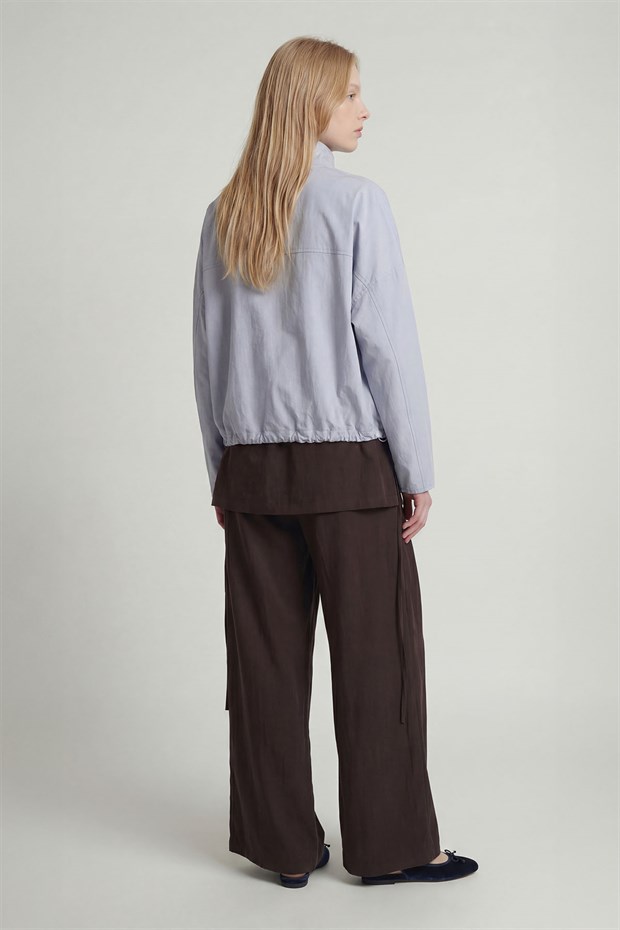 Mavi Bomber Görünümlü Dik Yaka Ceket