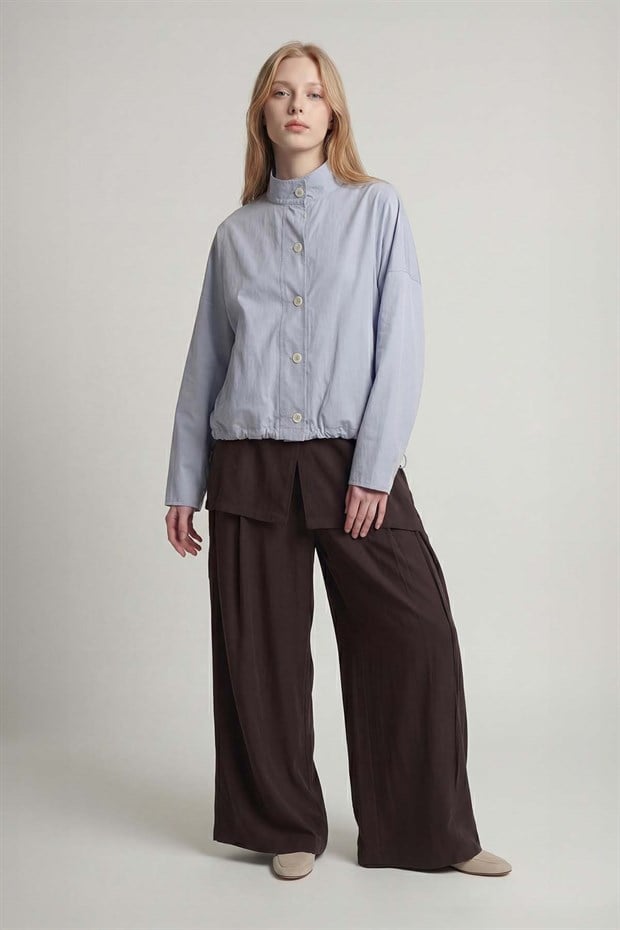 Mavi Bomber Görünümlü Dik Yaka Ceket