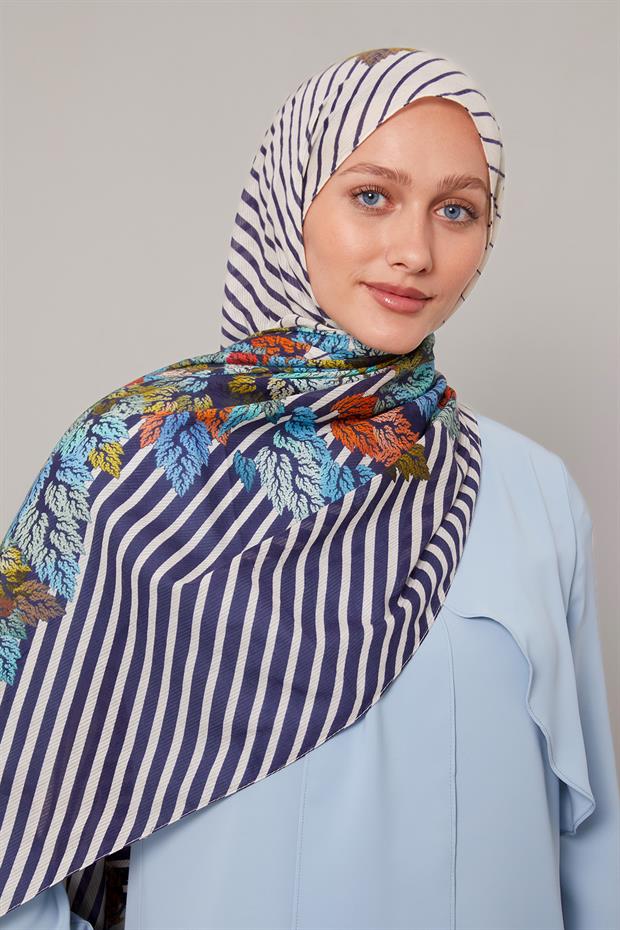 Mavi Çam Desen Pamuk Şal
