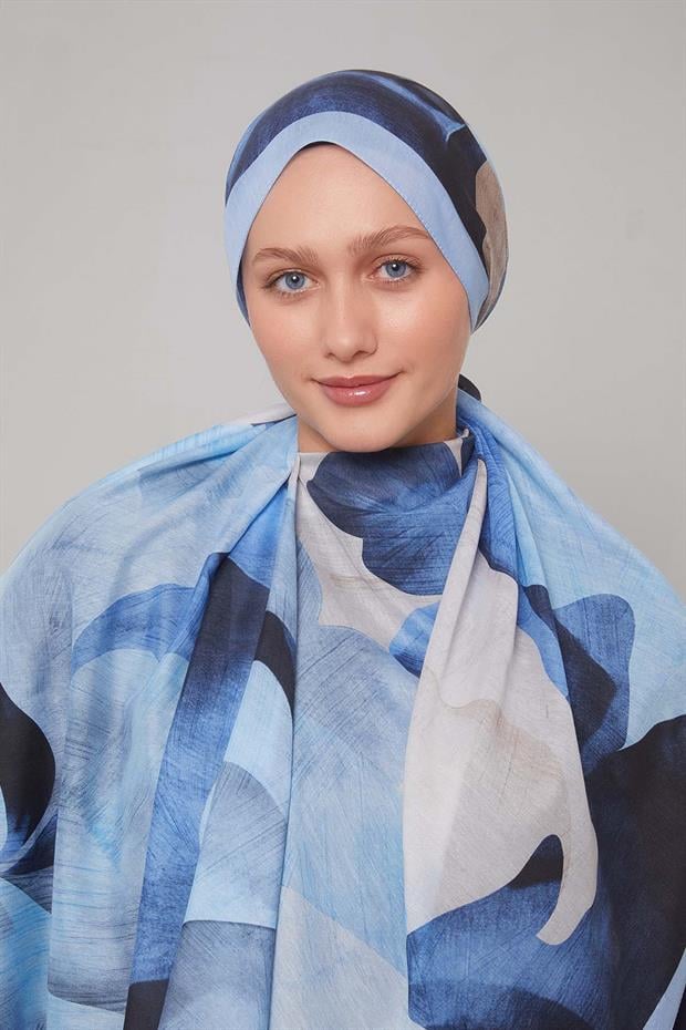 Mavi Çiçek Desen Sport Şal