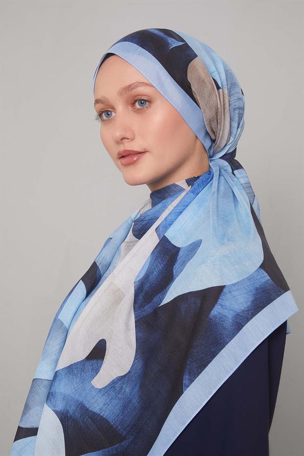 Mavi Çiçek Desen Sport Şal