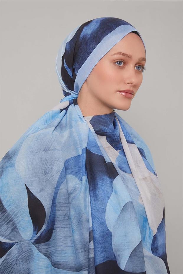 Mavi Çiçek Desen Sport Şal