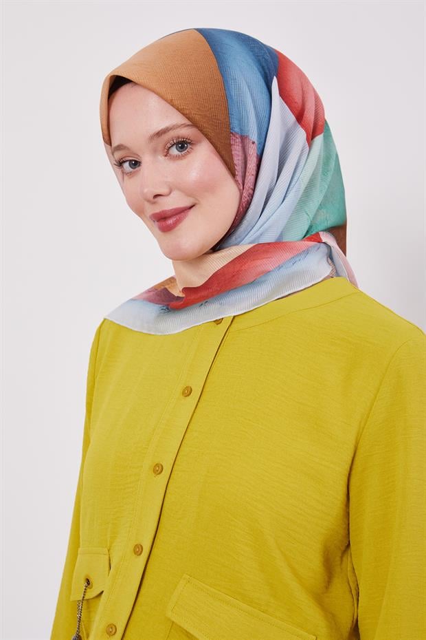 Mavi Çizgi Desen Pamuk Eşarp