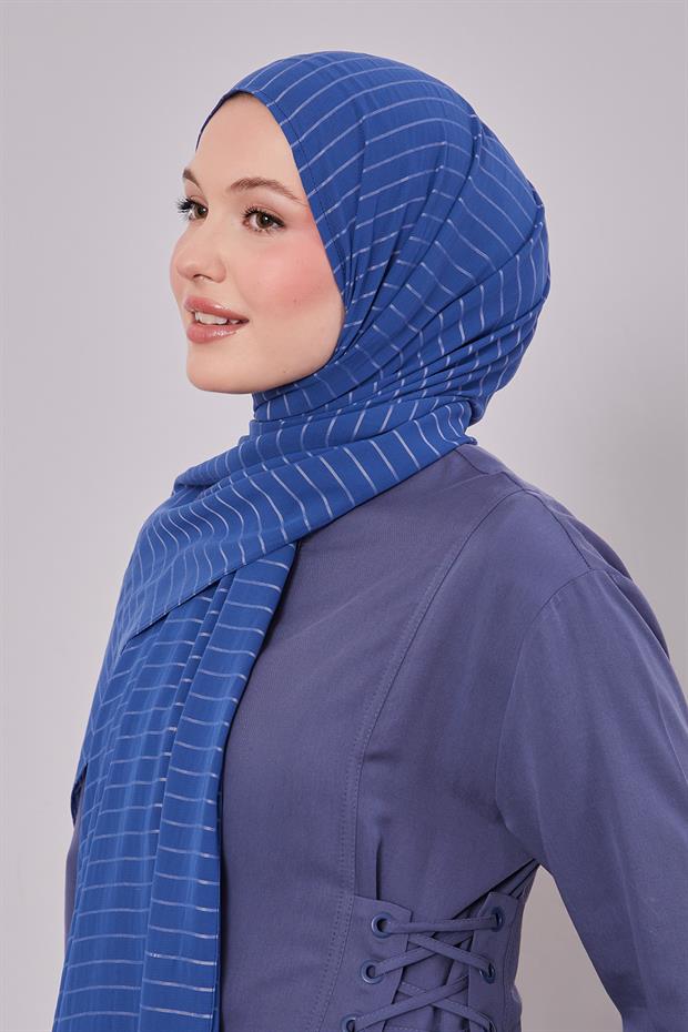 Mavi Çizgili Cazz Şal