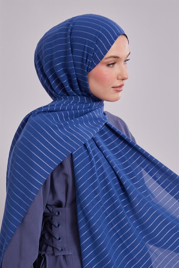 Mavi Çizgili Cazz Şal