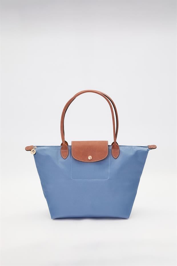 Mavi Deri Askılı Tote Omuz Çantası