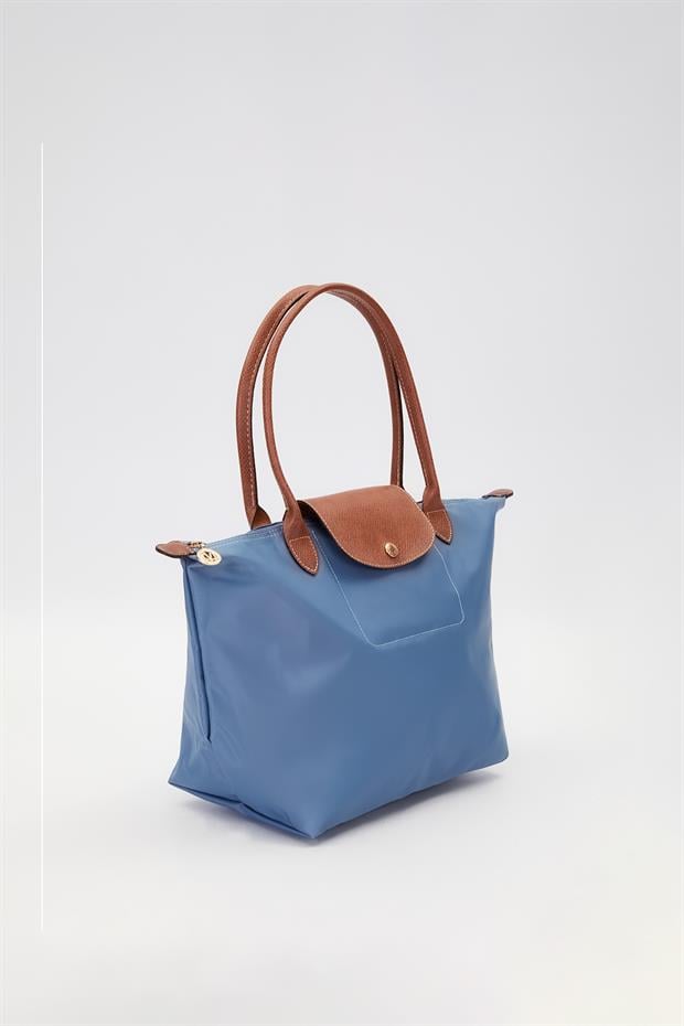 Mavi Deri Askılı Tote Omuz Çantası