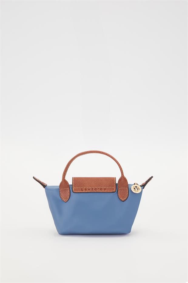 Mavi Deri Kapak Detaylı El Çantası