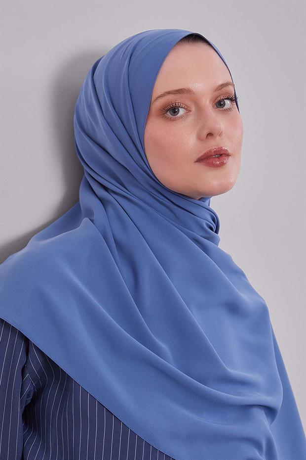 Mavi Düz Medine İpeği Şal