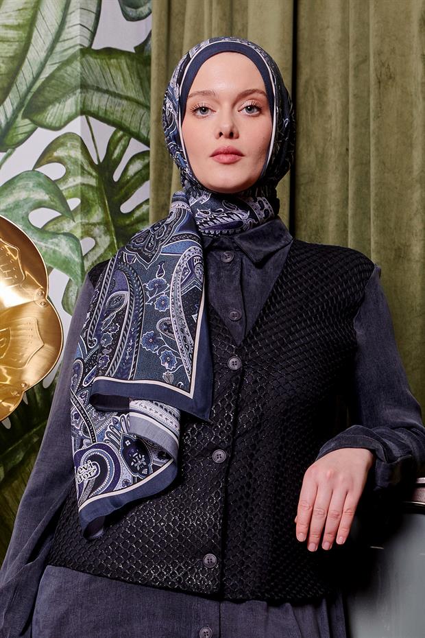 Etnik Desen Royal Şal Mavi
