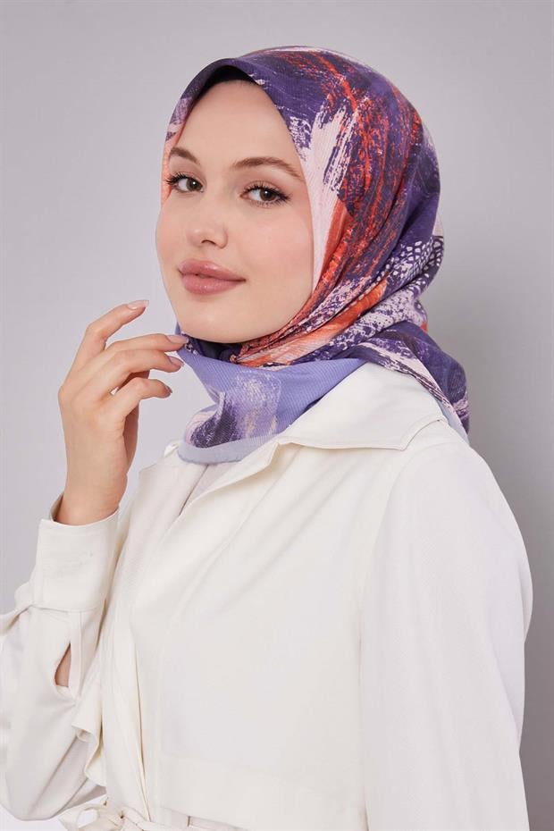 Mavi Fırça Desen Pamuk Eşarp