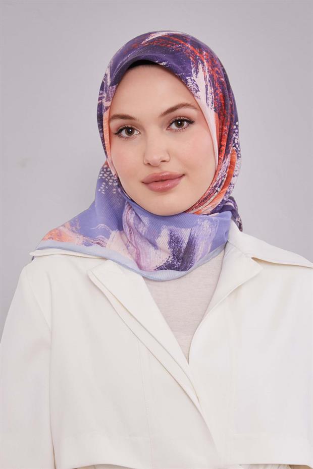 Mavi Fırça Desen Pamuk Eşarp