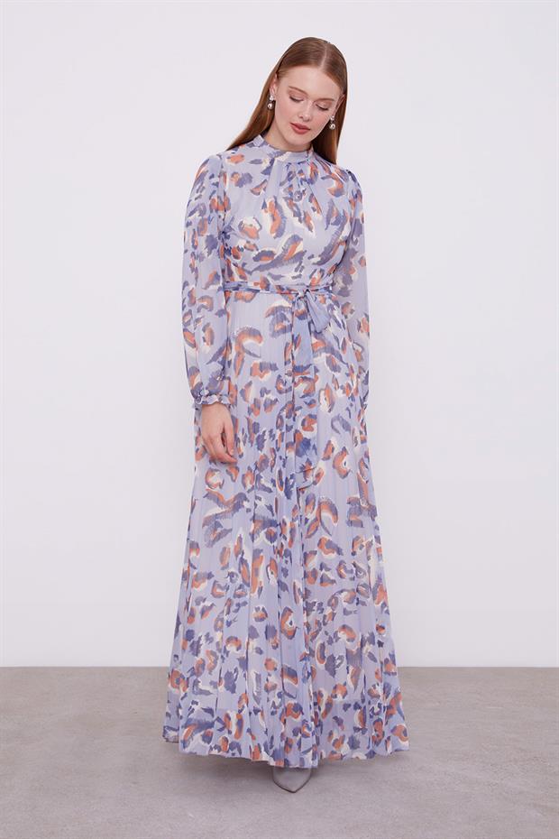 Mavi Fırfır Kol Detaylı Elbise