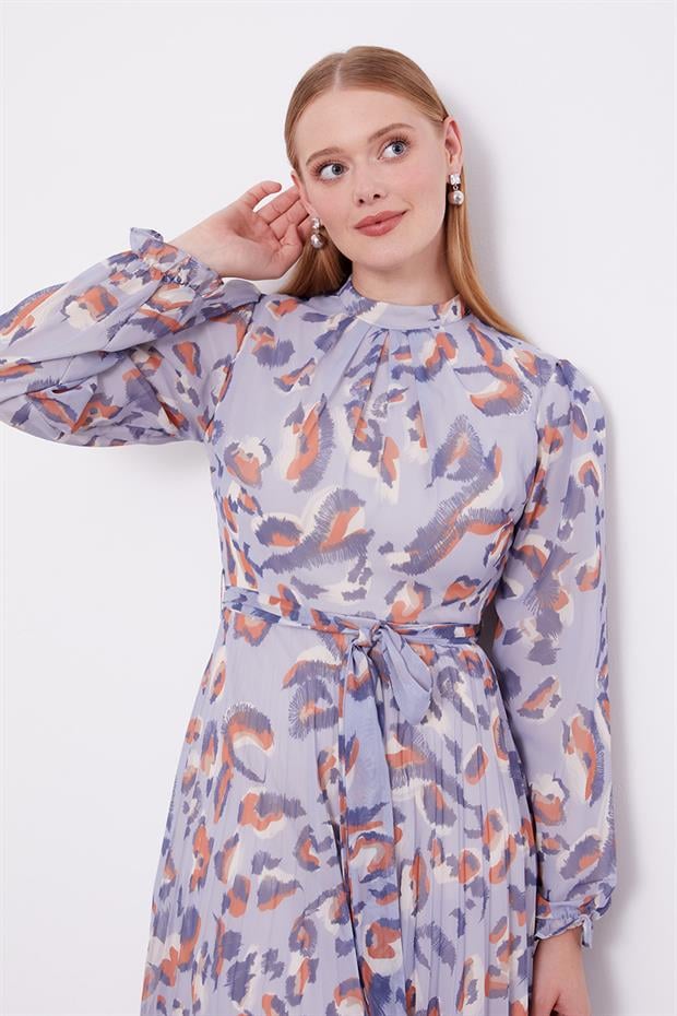 Mavi Fırfır Kol Detaylı Elbise