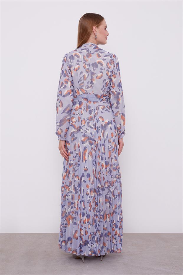 Mavi Fırfır Kol Detaylı Elbise