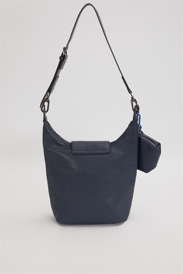 Mavi Geniş Fermuar Detaylı Omuz Çantası