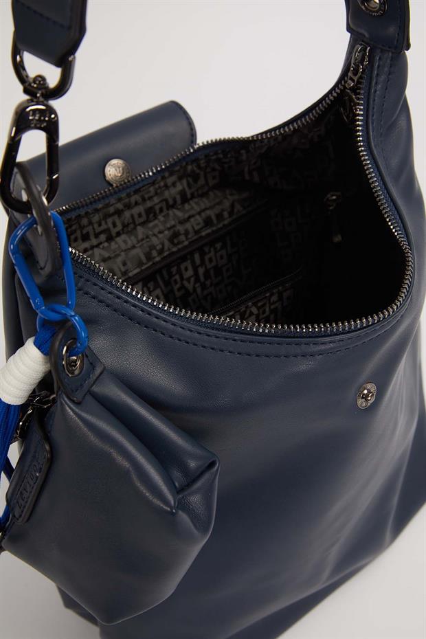 Mavi Geniş Fermuar Detaylı Omuz Çantası