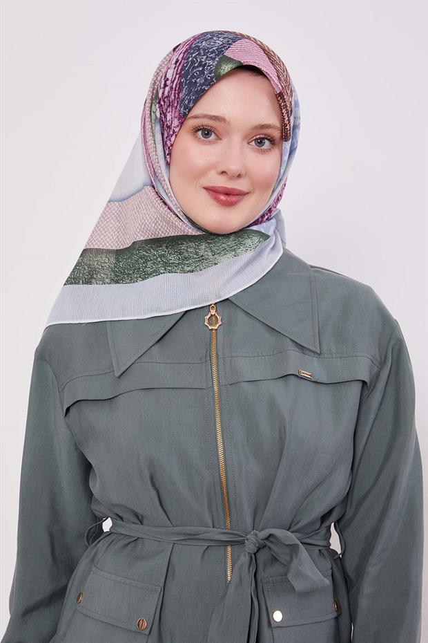 Mavi Geometrik Pamuk Eşarp