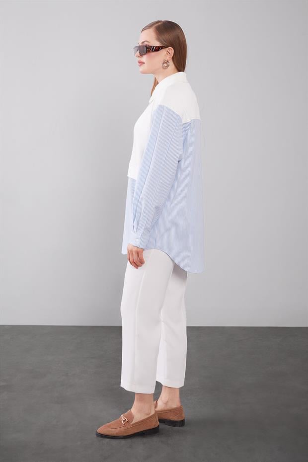 Mavi İnce Çizgili Gömlek