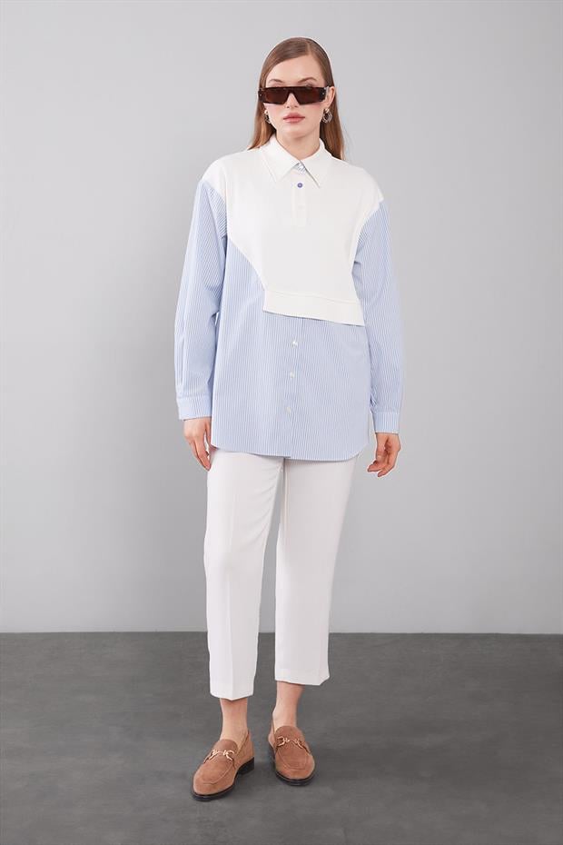 Mavi İnce Çizgili Gömlek