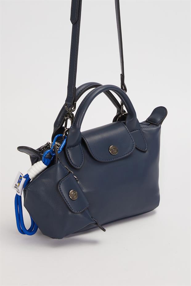 Mavi İp Saçaklı Charm Detaylı El Çantası