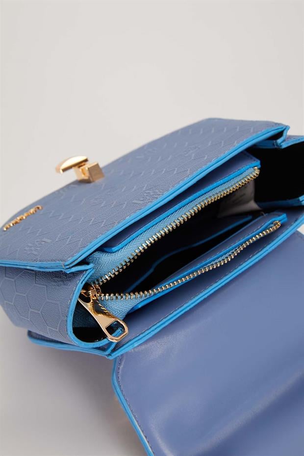 Mavi Kabartma Petek Desen El Çantası