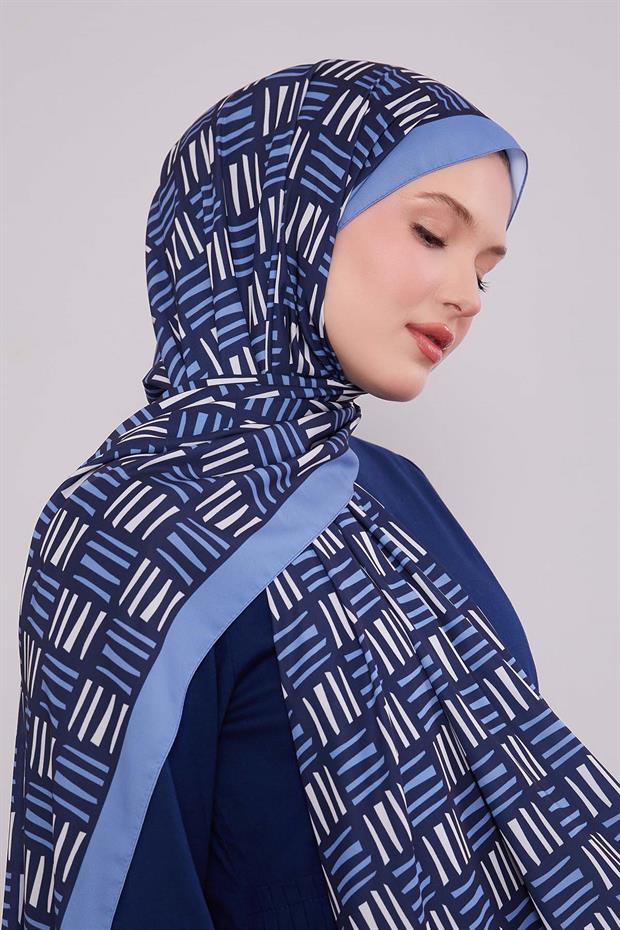 Mavi Kare Çizgi Desen Club Şal