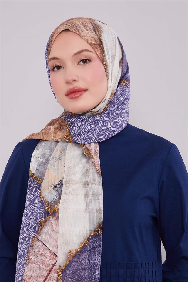 Mavi Karışık Desen Pamuk Şal