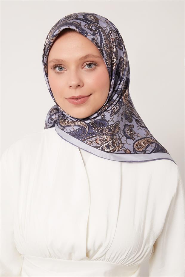 Mavi Karışık Retro Twill İpek Eşarp