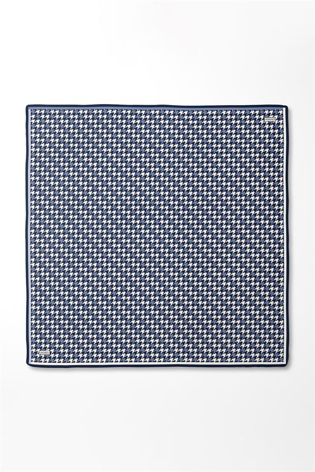 Mavi Kazayağı Desen Twill İpek Eşarp