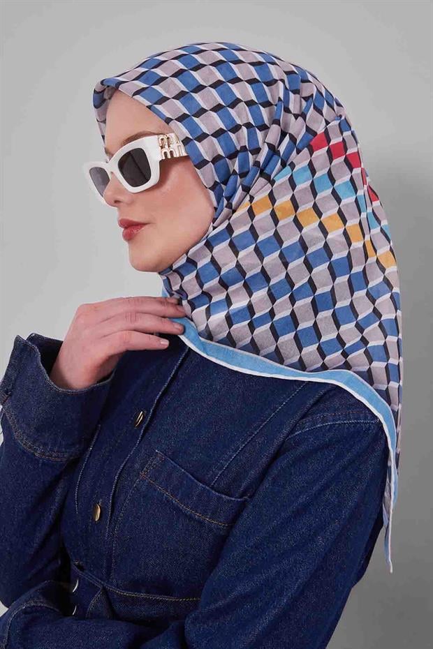 Mavi Küp Desen Soft Eşarp