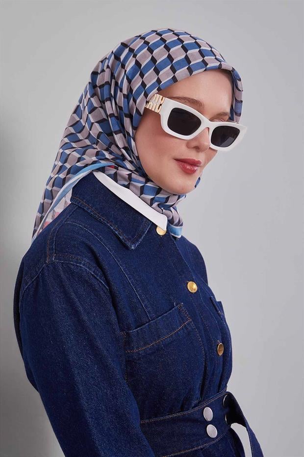 Mavi Küp Desen Soft Eşarp