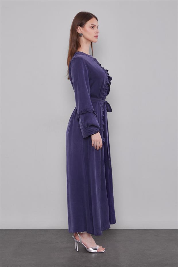 Mavi Kuşak Detaylı Cupra Elbise