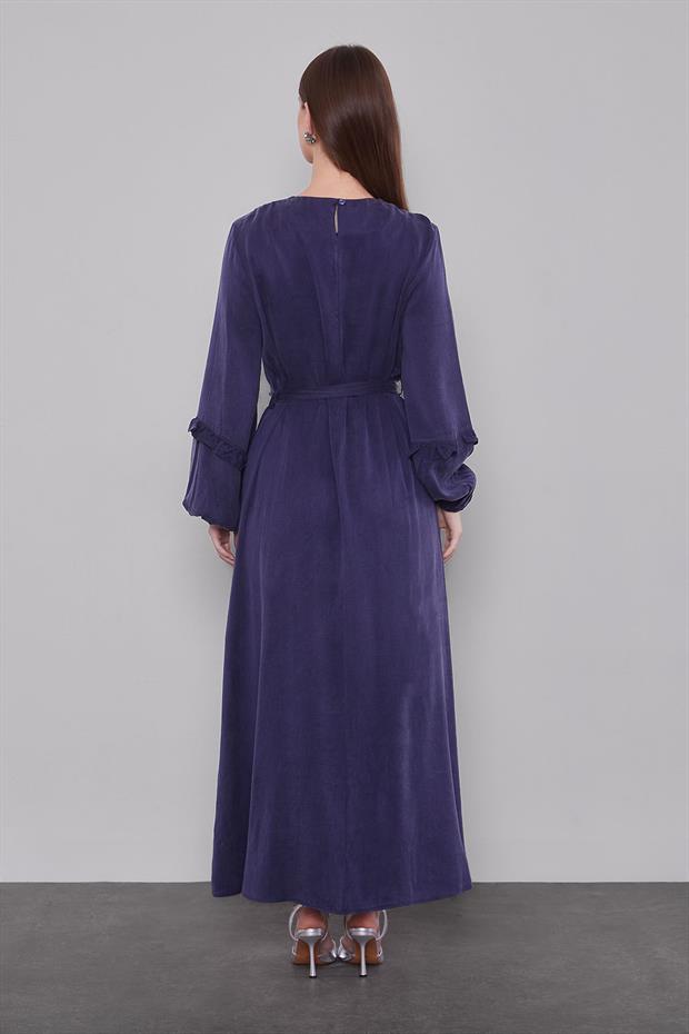 Mavi Kuşak Detaylı Cupra Elbise