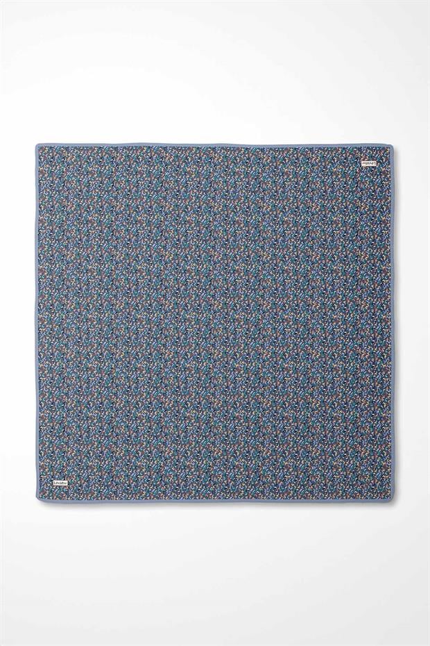 Mavi Mini Yazı Detay Twill İpek Eşarp