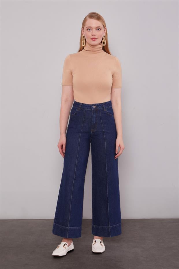 Mavi Nervür Dikişli Wideleg Jean