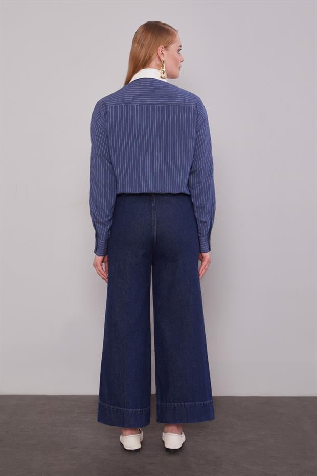 Mavi Nervür Dikişli Wideleg Jean