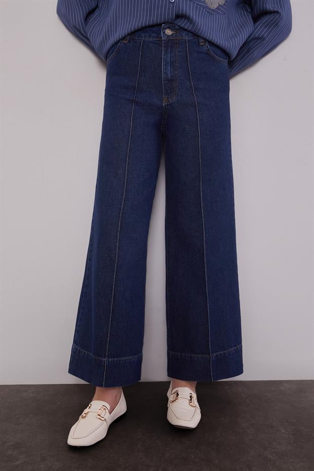 Mavi Nervür Dikişli Wideleg Jean