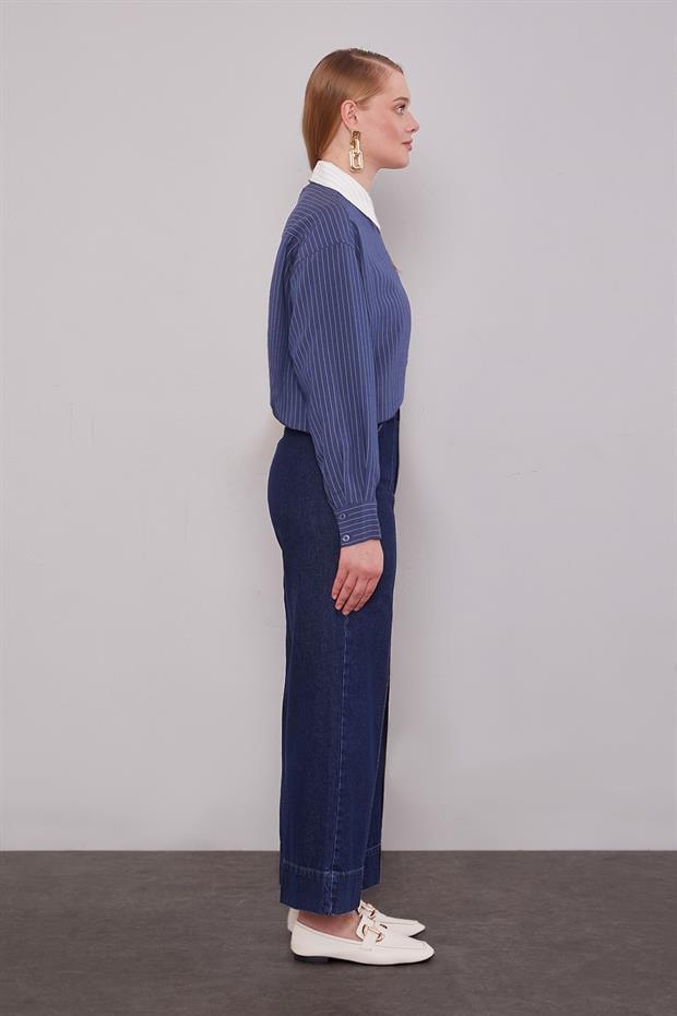 Mavi Nervür Dikişli Wideleg Jean