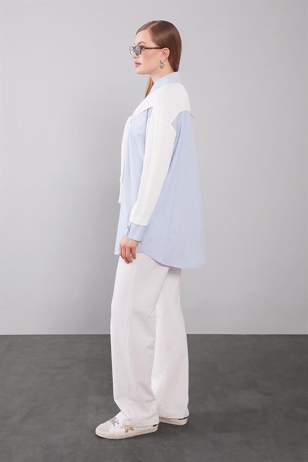 Mavi Omuz Bağlama Detaylı Gömlek