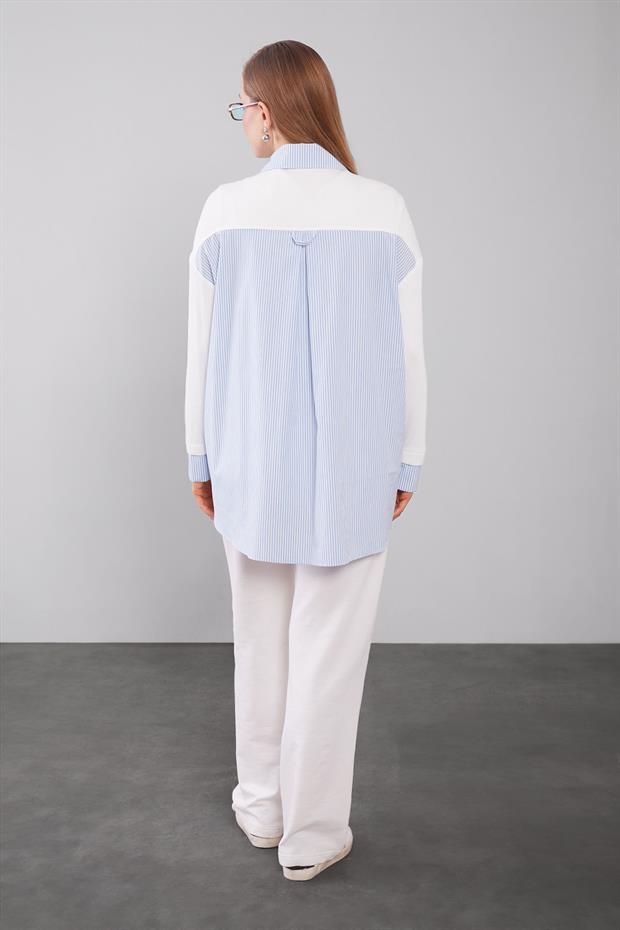 Mavi Omuz Bağlama Detaylı Gömlek