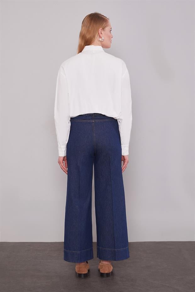 Mavi Paça Dikiş Detaylı Wideleg Jean