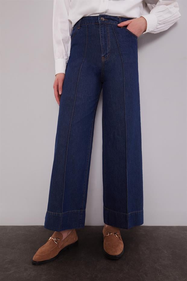 Mavi Paça Dikiş Detaylı Wideleg Jean