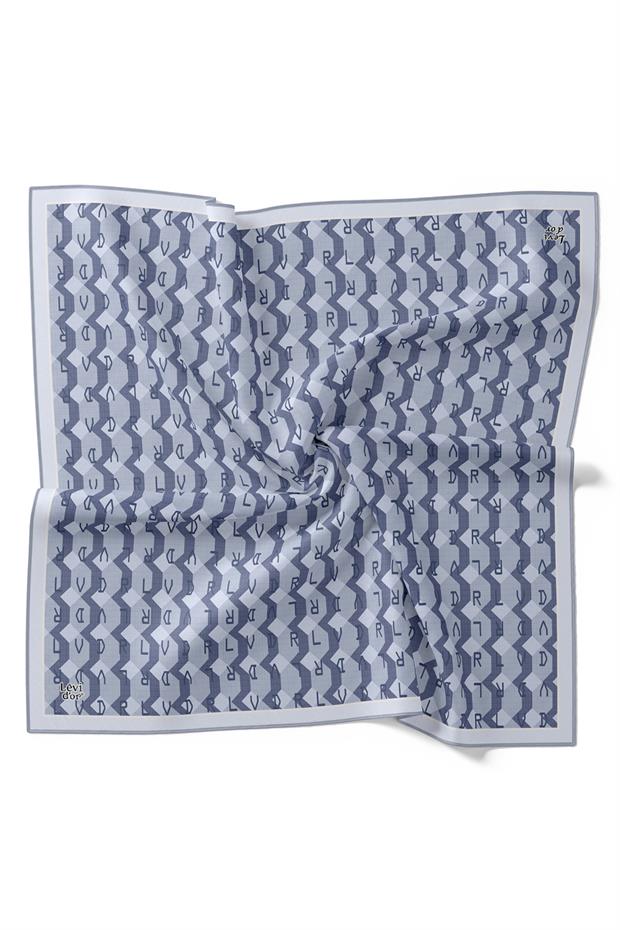 Mavi Petek Baskılı Twill İpek Eşarp