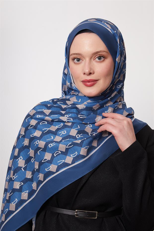 Mavi Petek Desen Love Şal