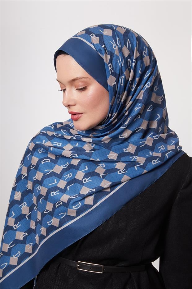 Mavi Petek Desen Love Şal