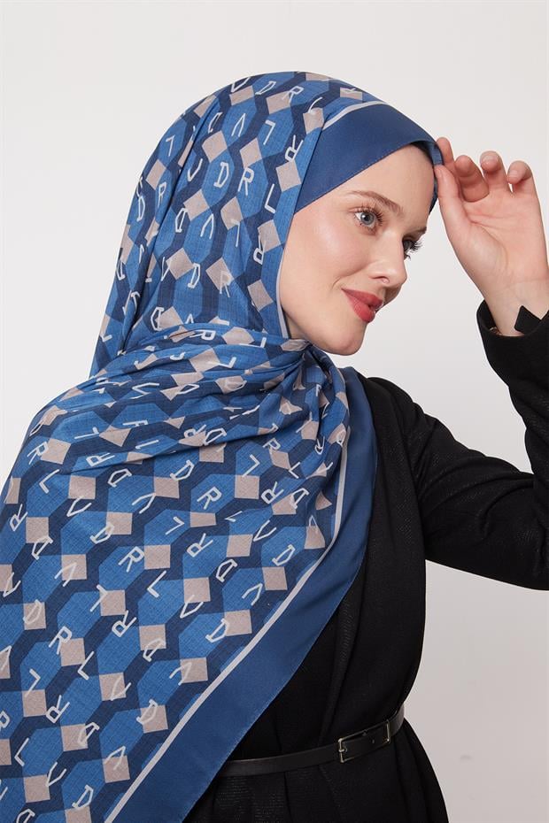 Mavi Petek Desen Love Şal